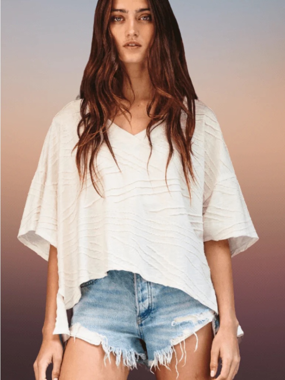 BUCKETLIST Cream Textured V-Neck Boxy oversized Tunic 100% cotton Medium USA - Picture 7 of 7
